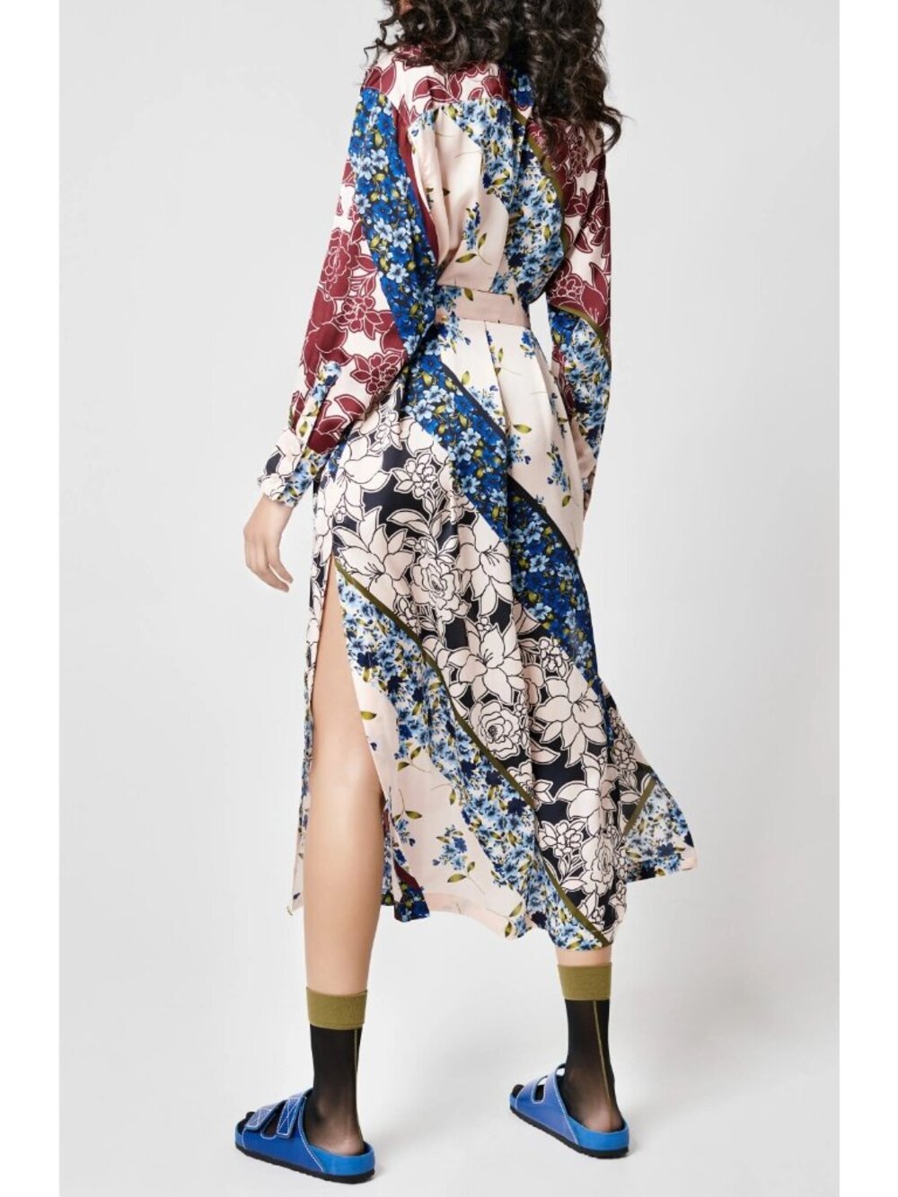 Smythe Womens Tie Waist Long Sleeve Midi Shirt Dress in Multi Scarf Print Size M - Picture 2 of 4